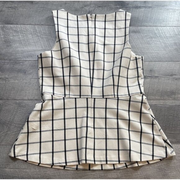 Banana Republic Blouse Womens 4 Beige Check Sleeveless Lined Zip Back Career Top - Picture 6 of 10